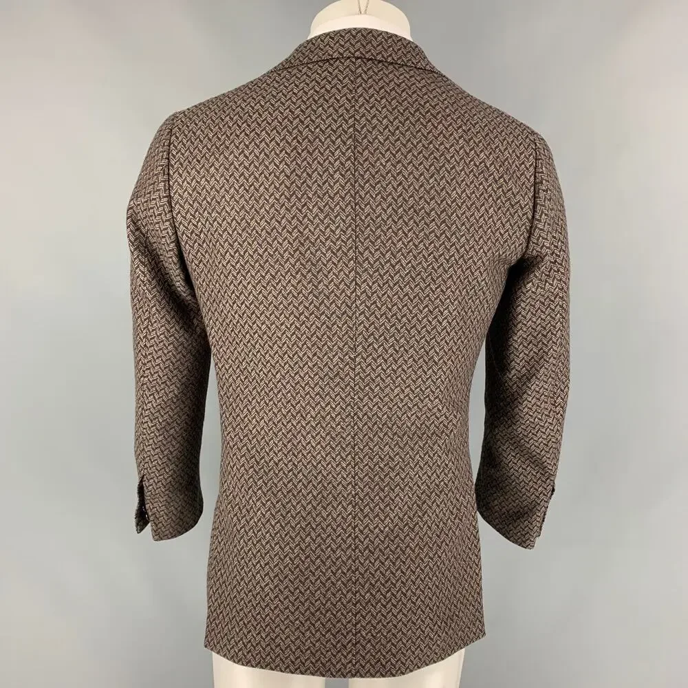 BRILLA Size 34 Brown & Beige Herringbone Wool Single Breasted Sport Coat